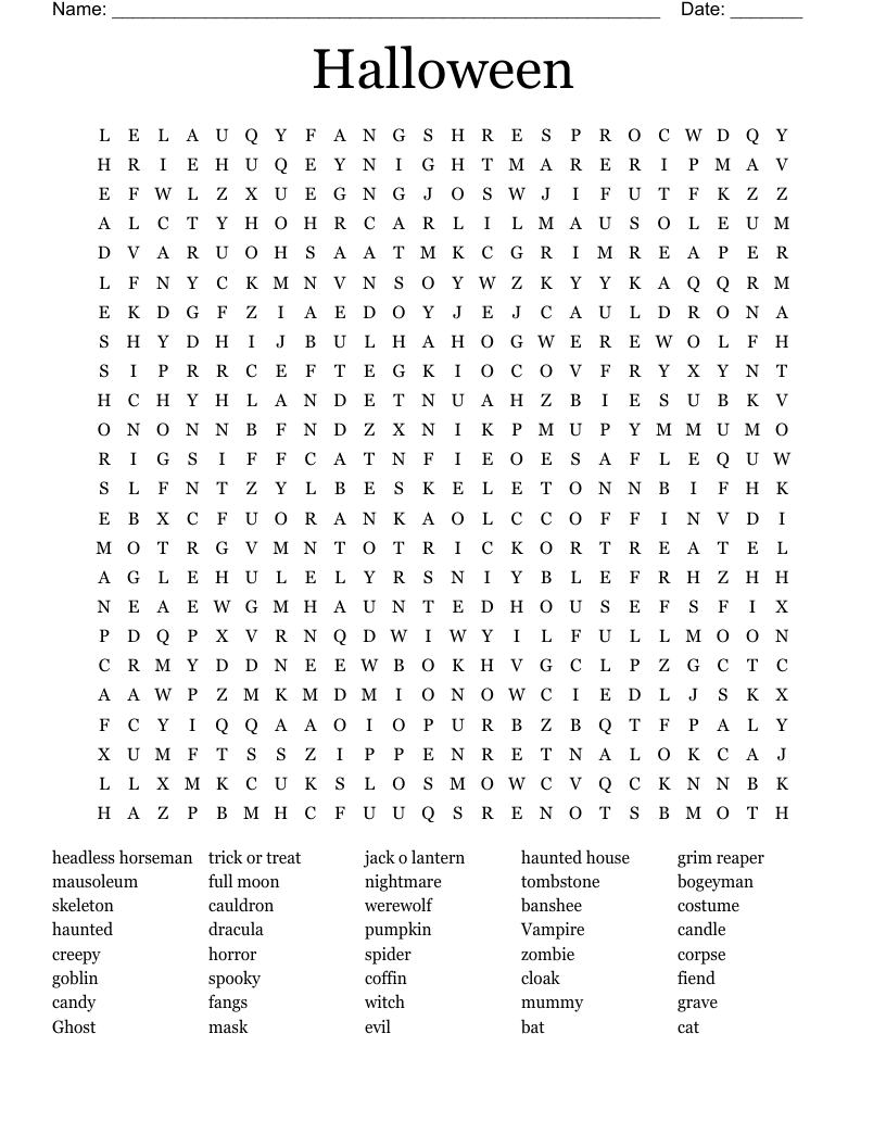 Halloween Word Search