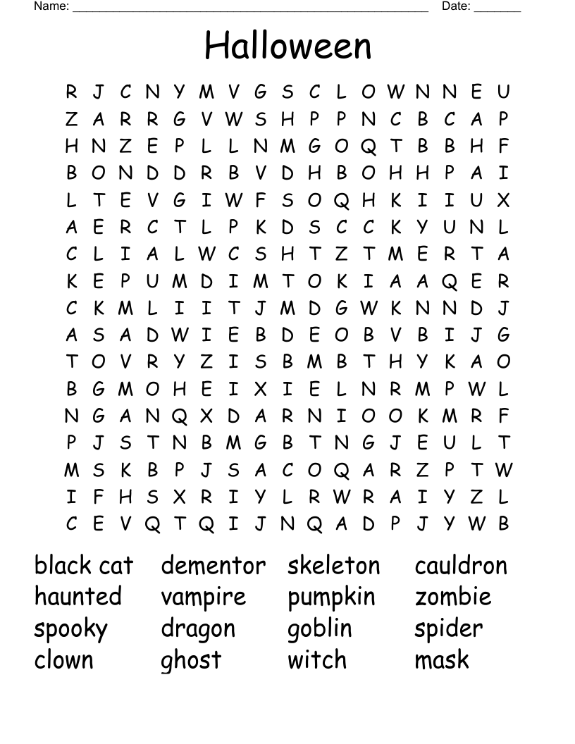 Halloween Word Search