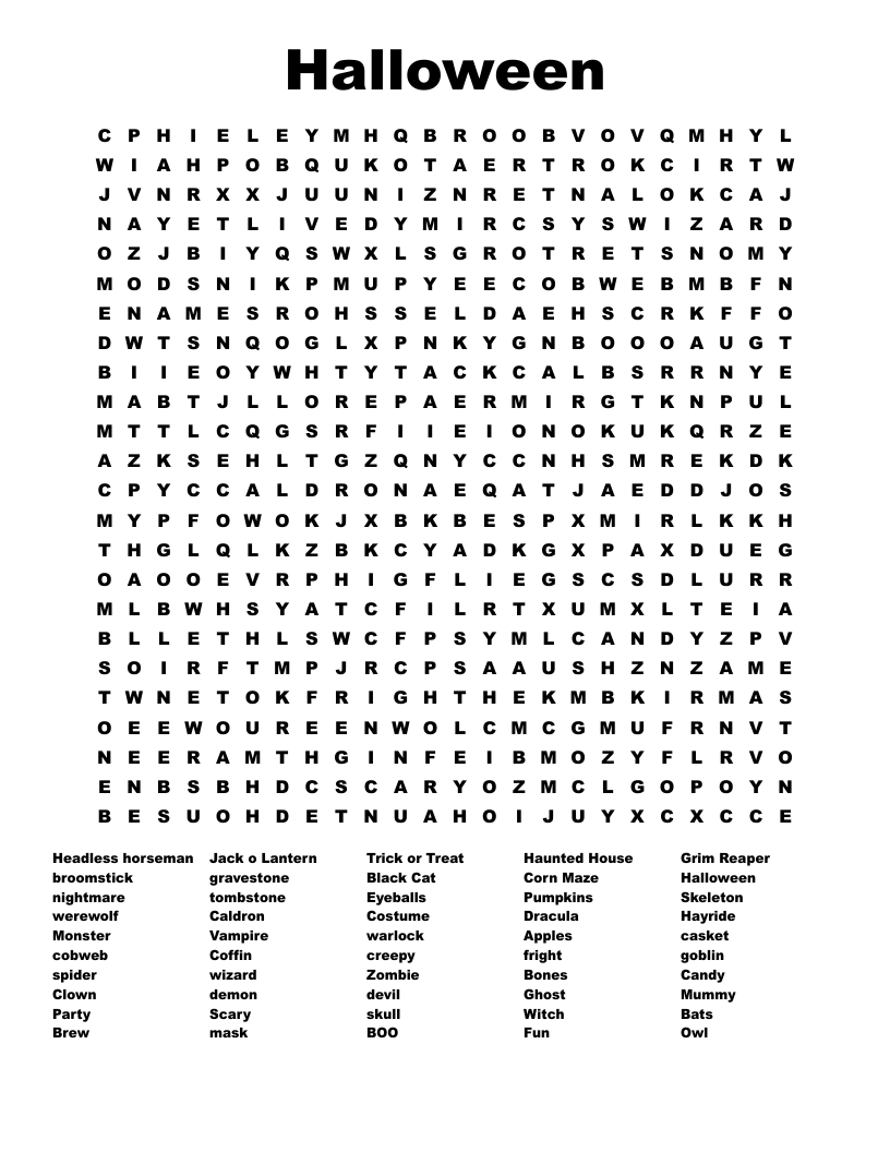 Halloween Word Search