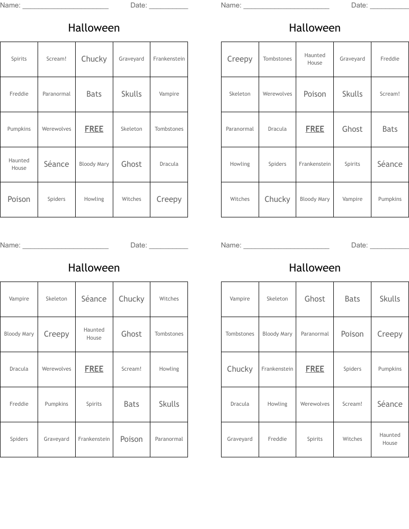Halloween Bingo Cards