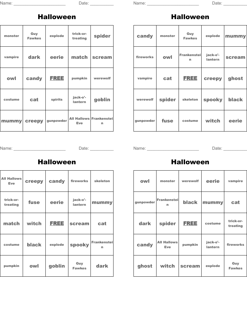 Halloween Bingo Cards