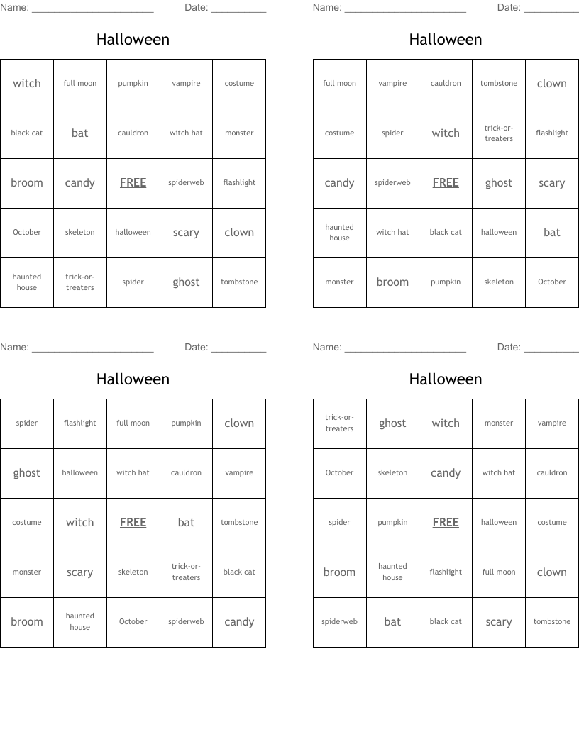 Halloween Bingo Cards