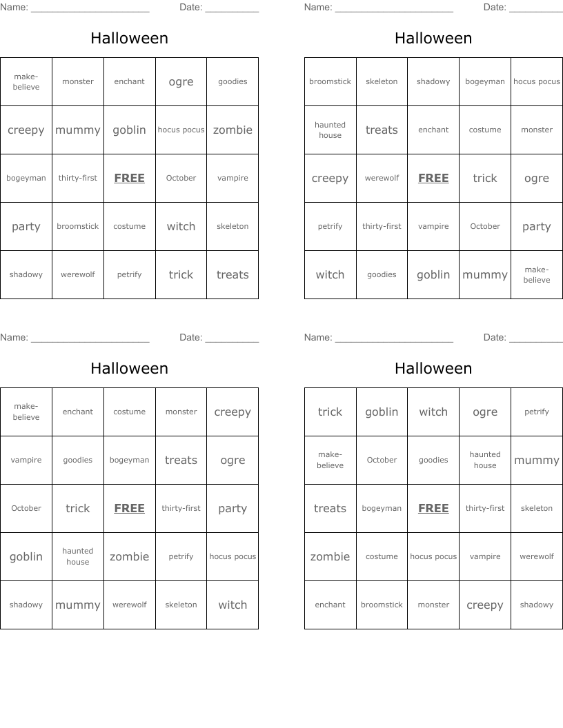 Halloween Bingo Cards