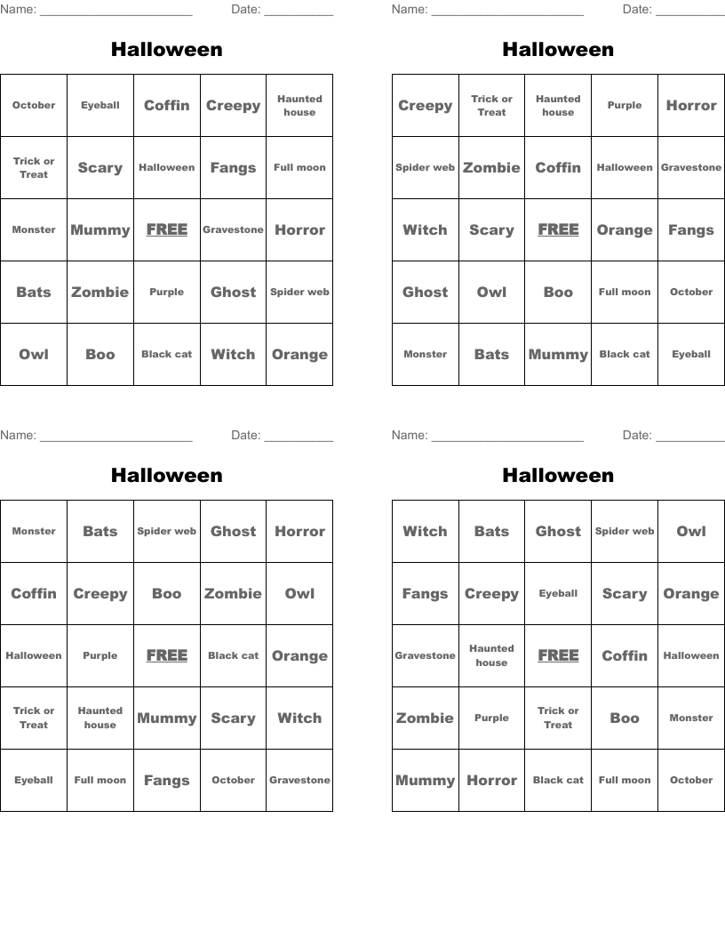 Halloween Bingo Cards