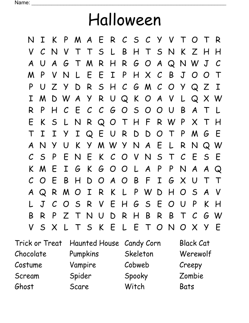 Halloween Word Search