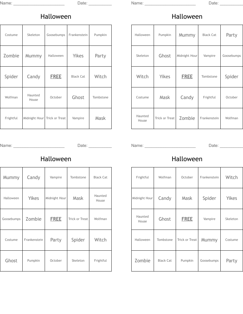 Halloween Bingo Cards