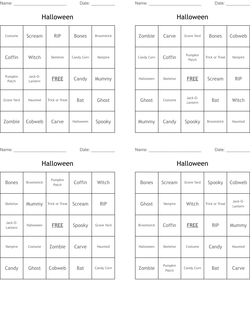 Halloween Bingo Cards
