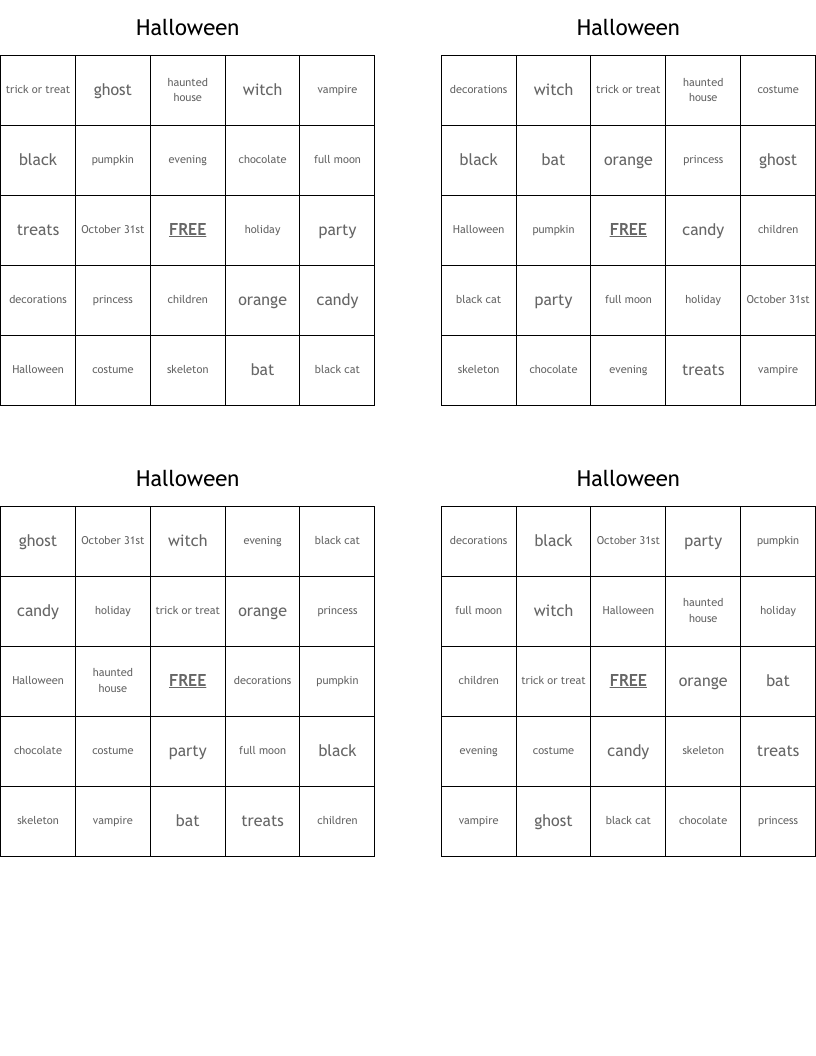 Halloween Bingo Cards