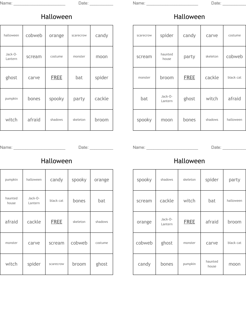 Halloween Bingo Cards