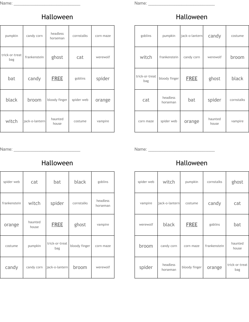 Halloween Bingo Cards