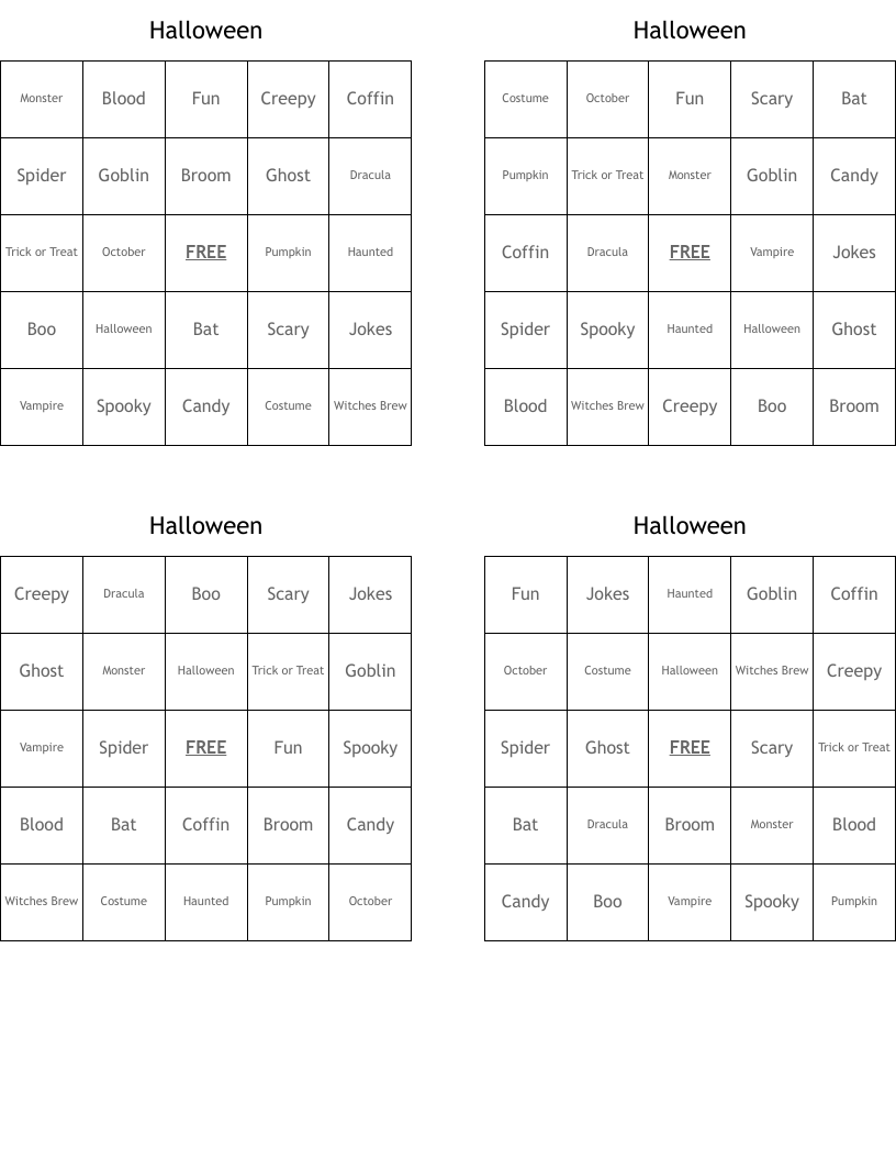 Halloween Bingo Cards