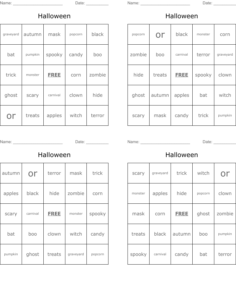 Halloween Bingo Cards