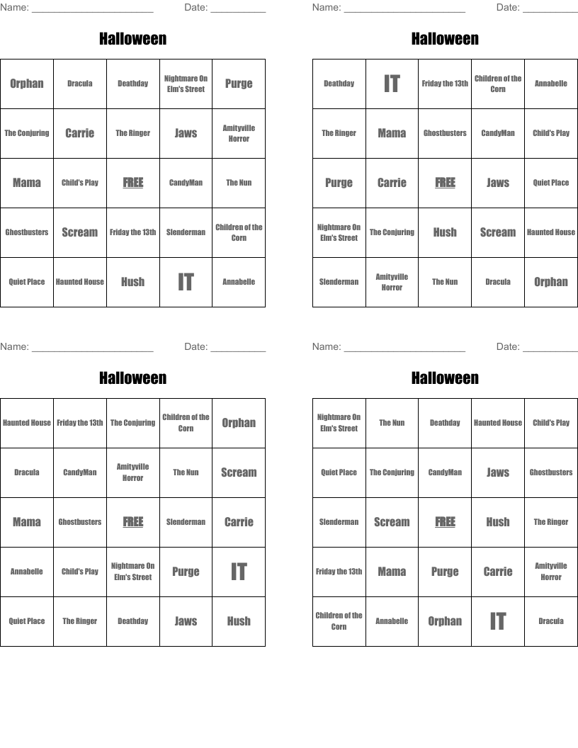 Halloween Bingo Cards