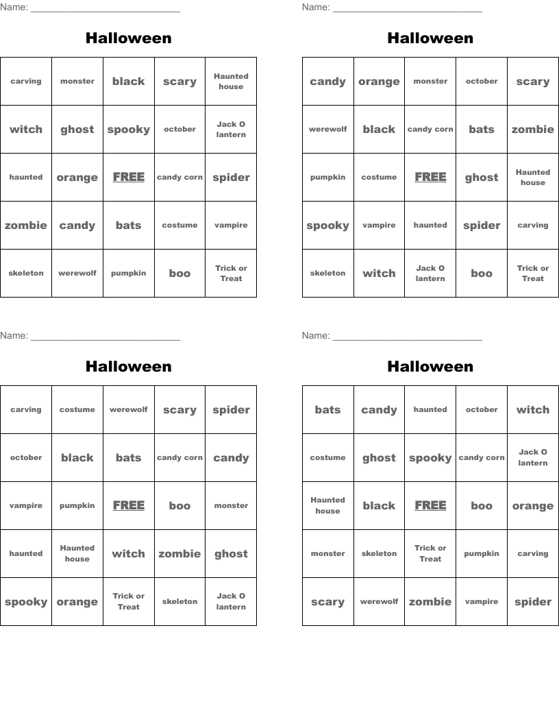Halloween Bingo Cards
