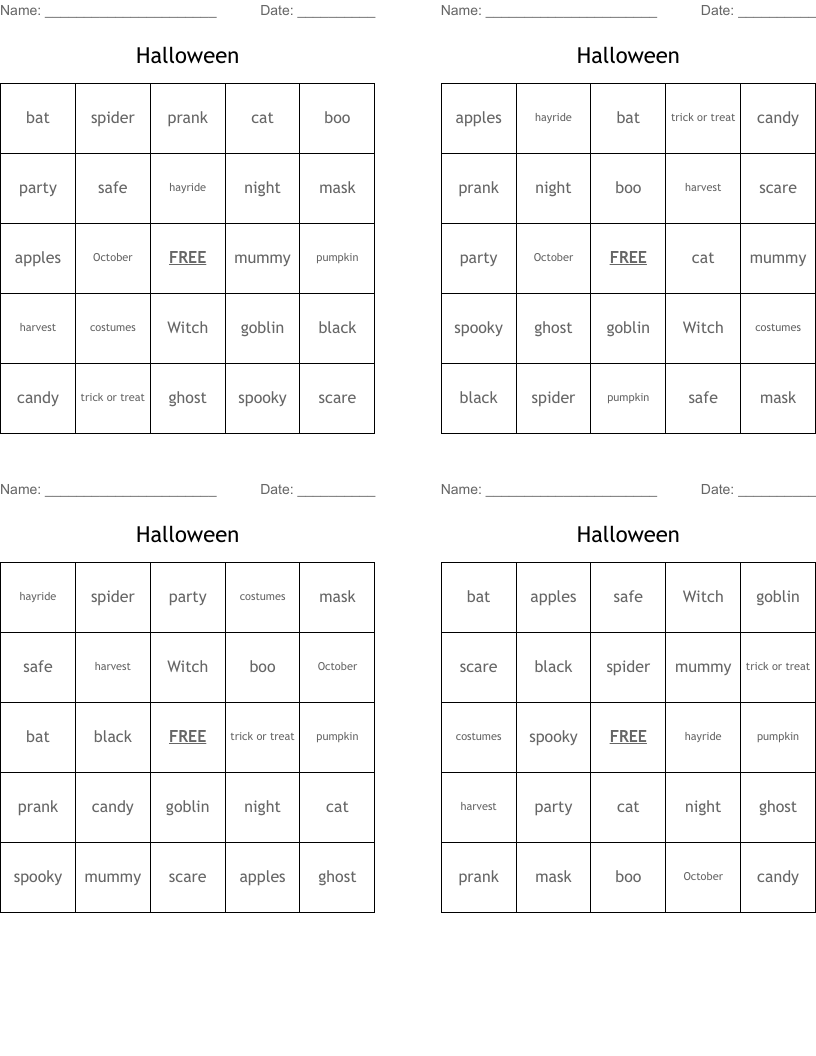 Halloween Bingo Cards