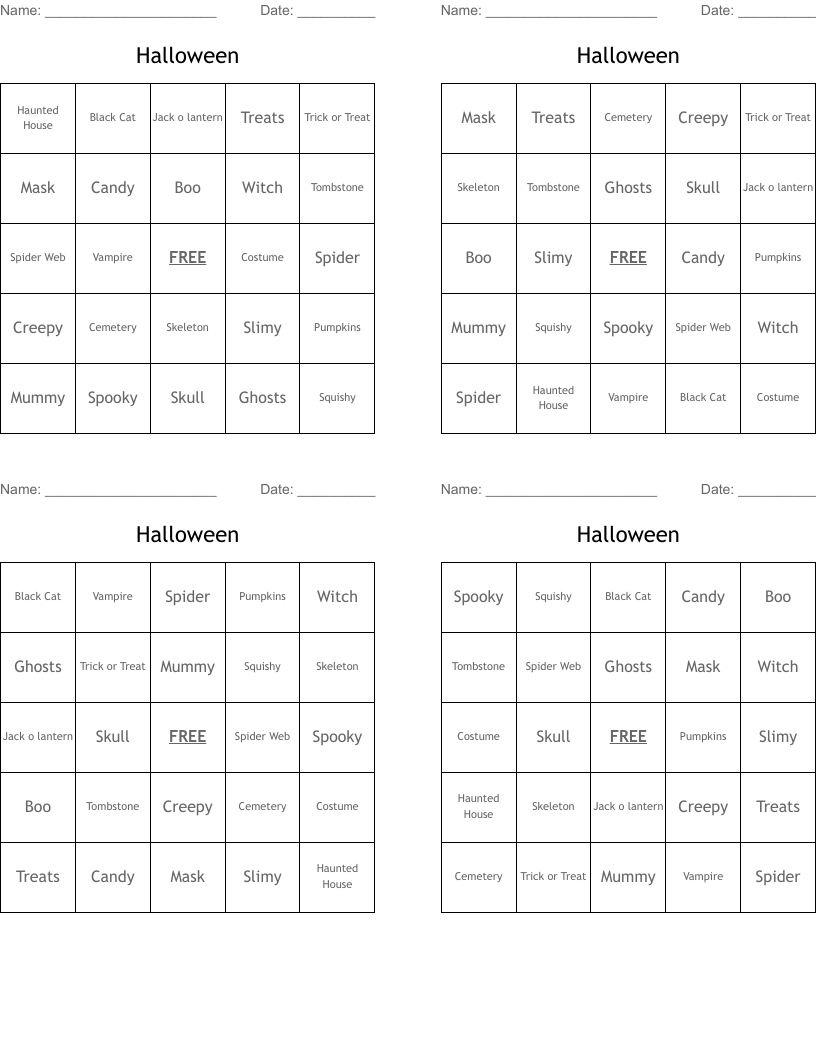 Halloween Bingo Cards