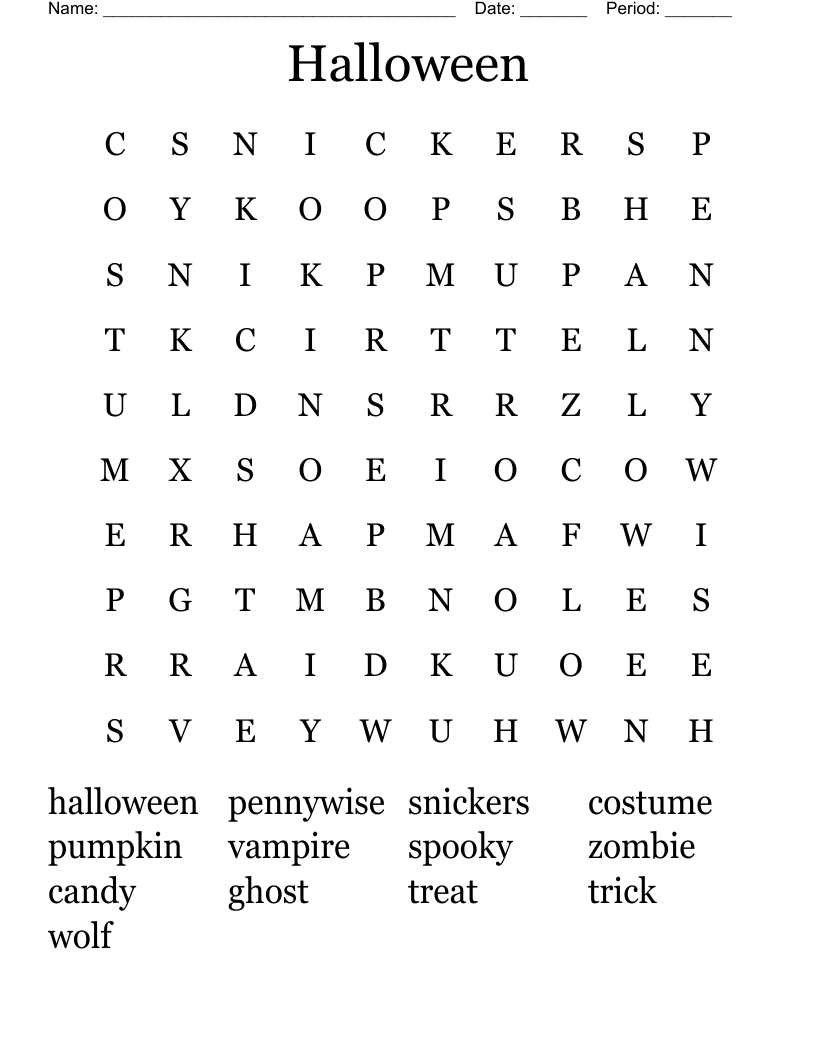 Halloween Word Search