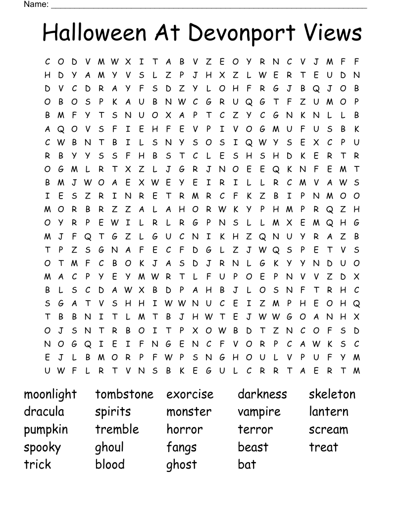 Halloween At Devonport Views Word Search