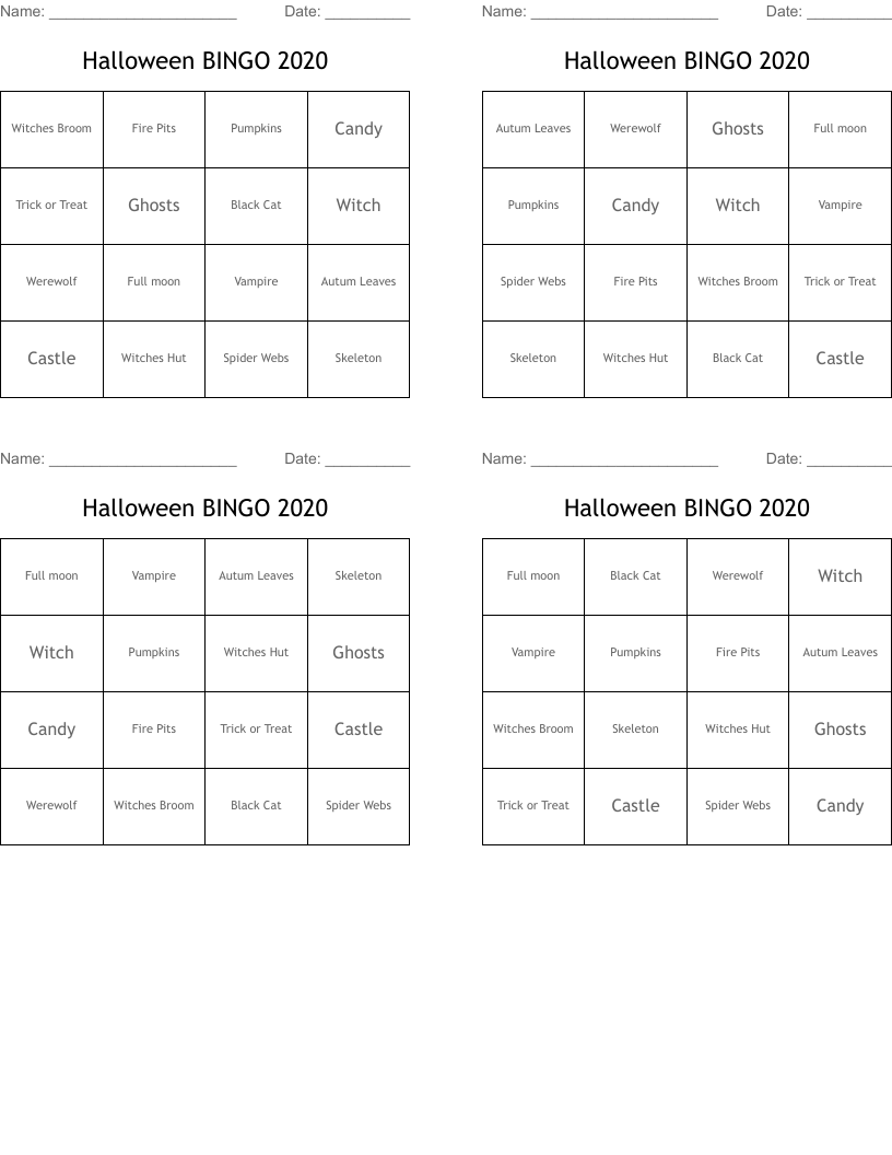 Halloween BINGO 2020