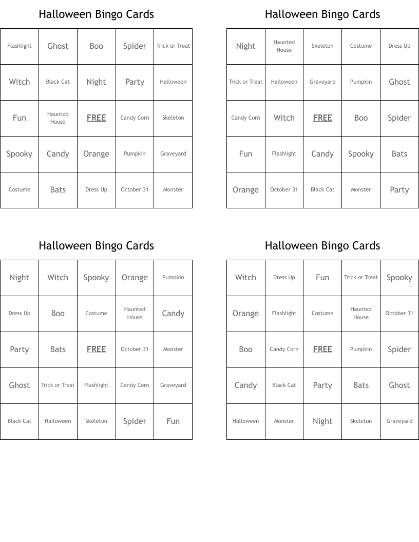 Halloween Bingo Cards