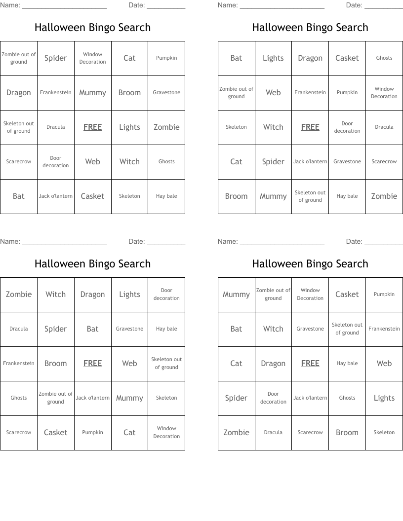 Halloween Bingo Search