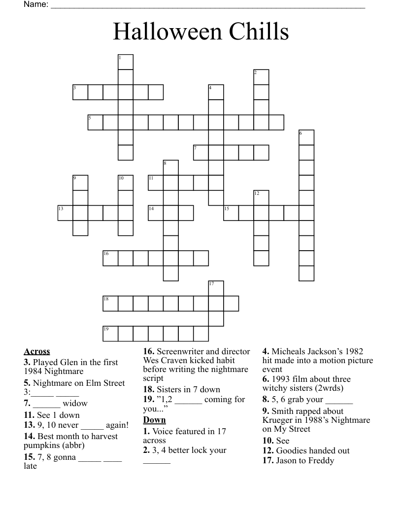 Halloween Chills Crossword
