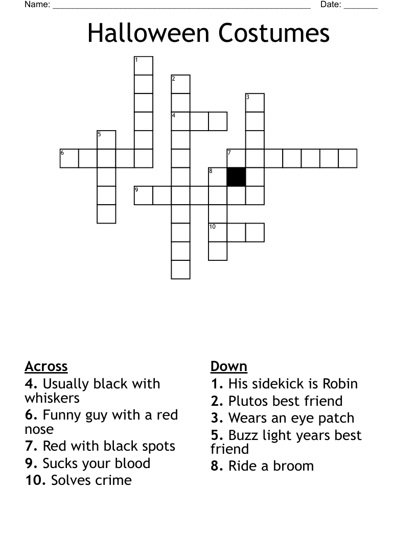 Halloween Costumes Crossword