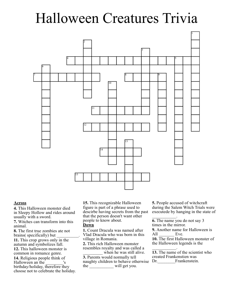 Halloween Creatures Trivia Crossword
