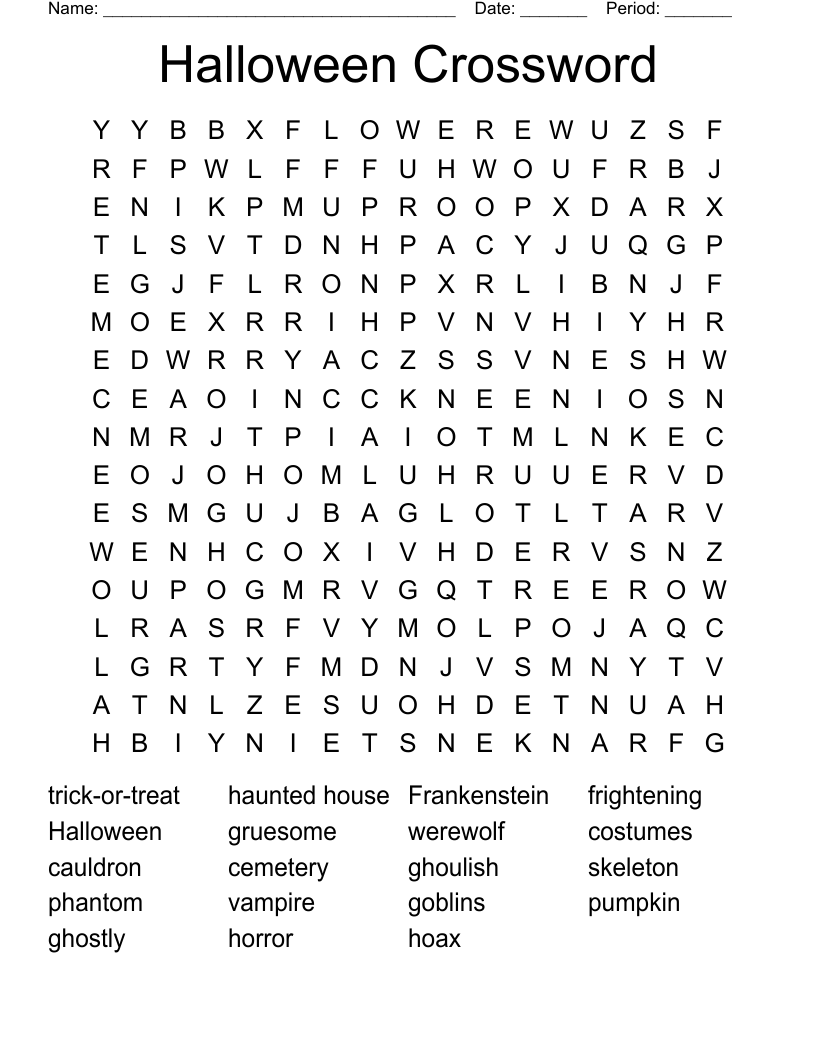 Halloween Crossword Word Search