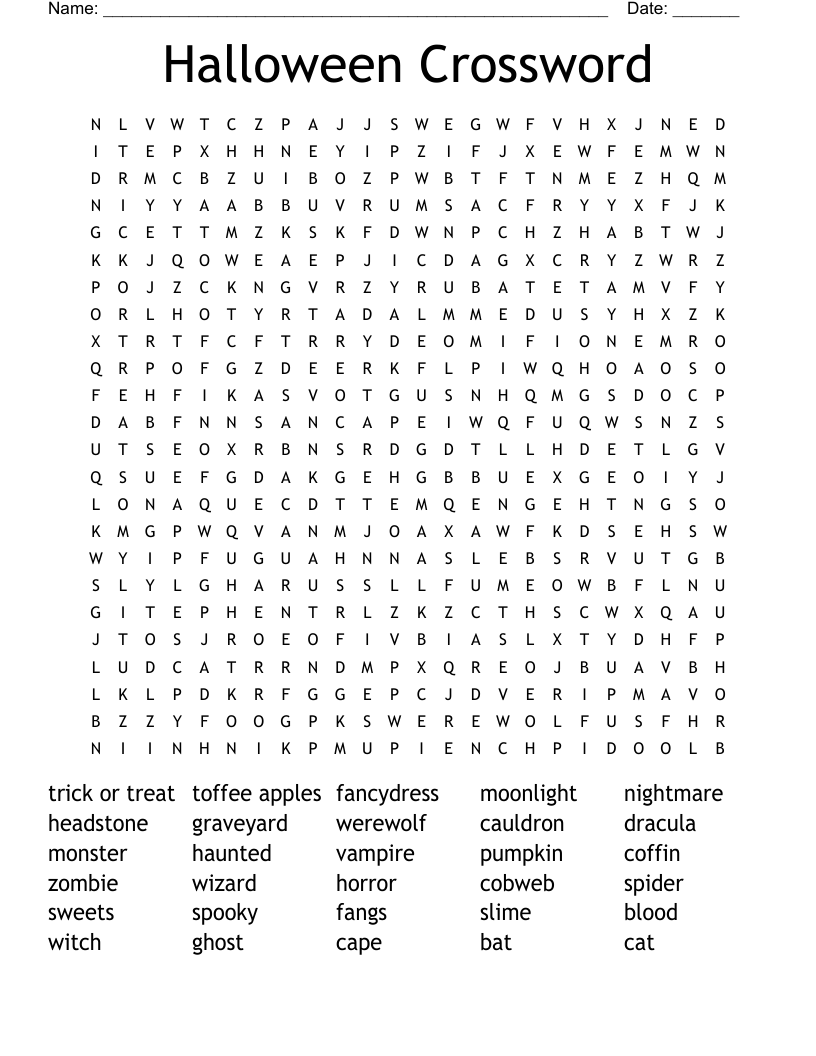 Halloween Crossword Word Search