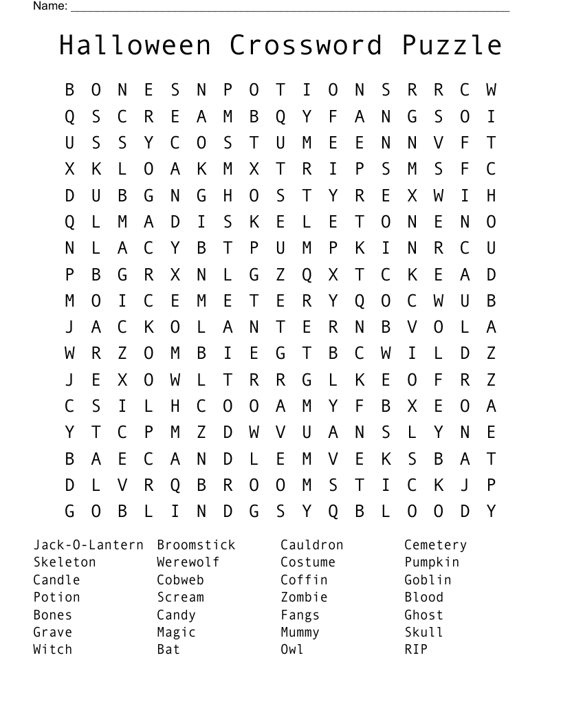 Halloween Crossword Puzzle Word Search
