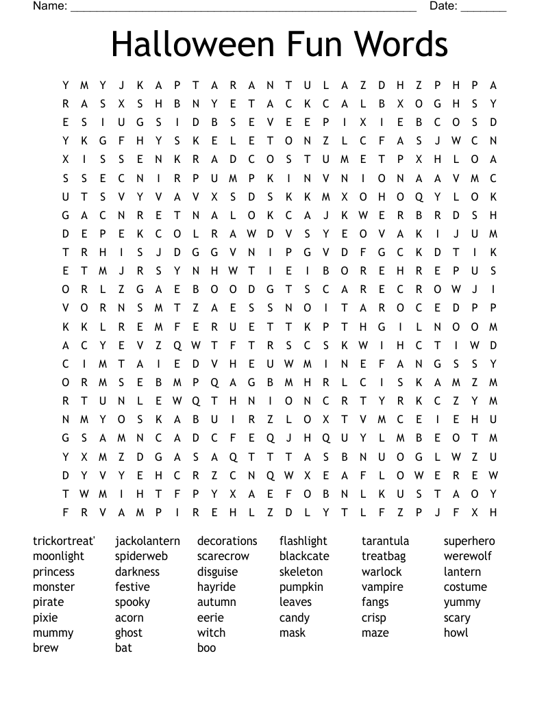 Halloween Fun Words Word Search