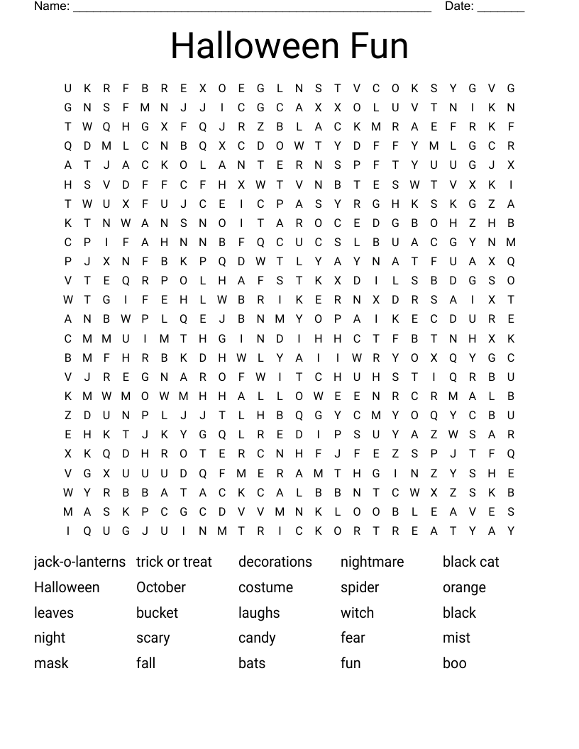 Halloween Fun   Word Search