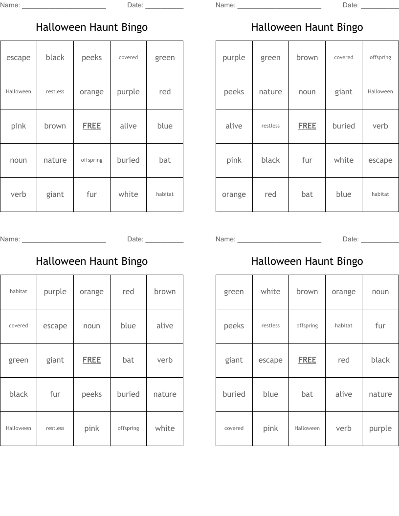 Halloween Haunt Bingo
