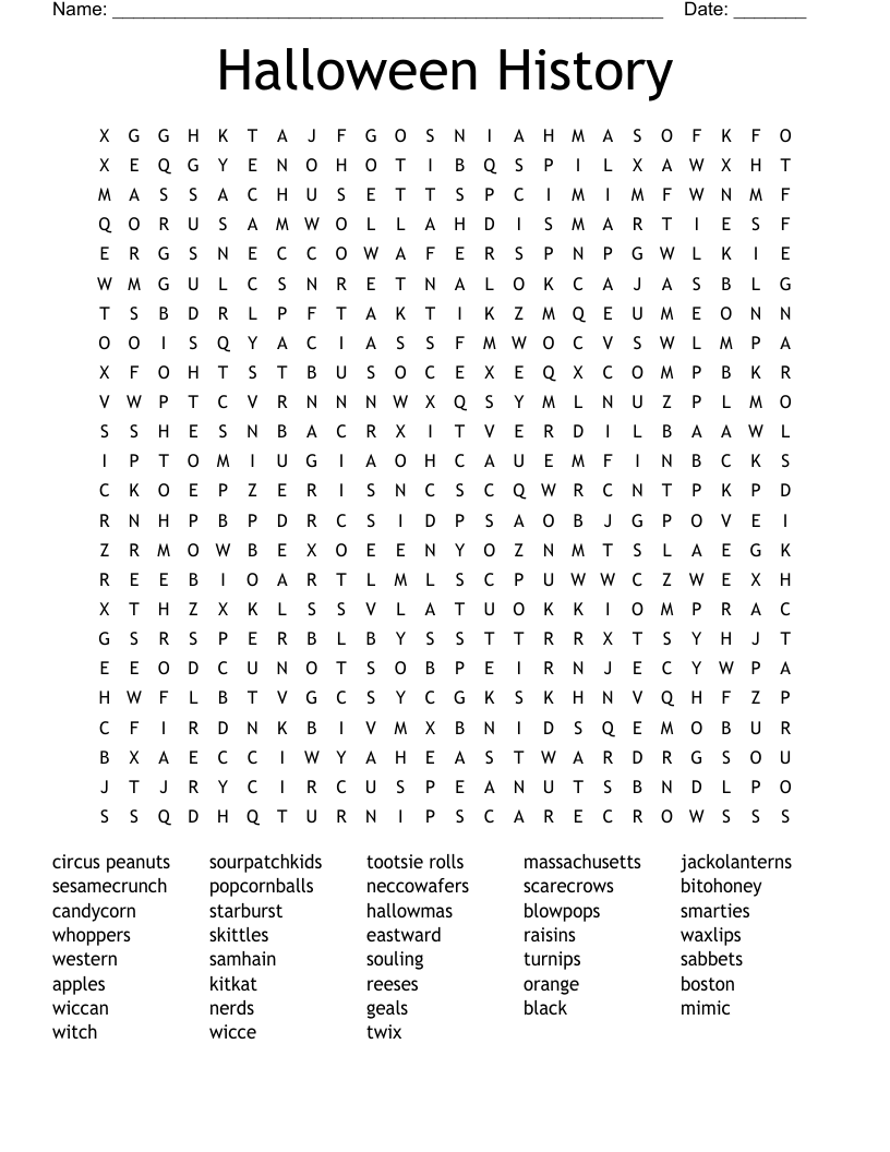 Halloween History Word Search