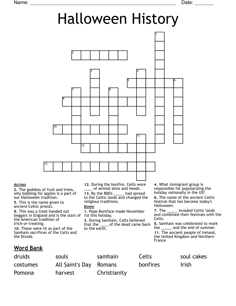 Halloween History Crossword