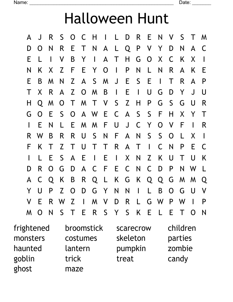 Halloween Hunt Word Search