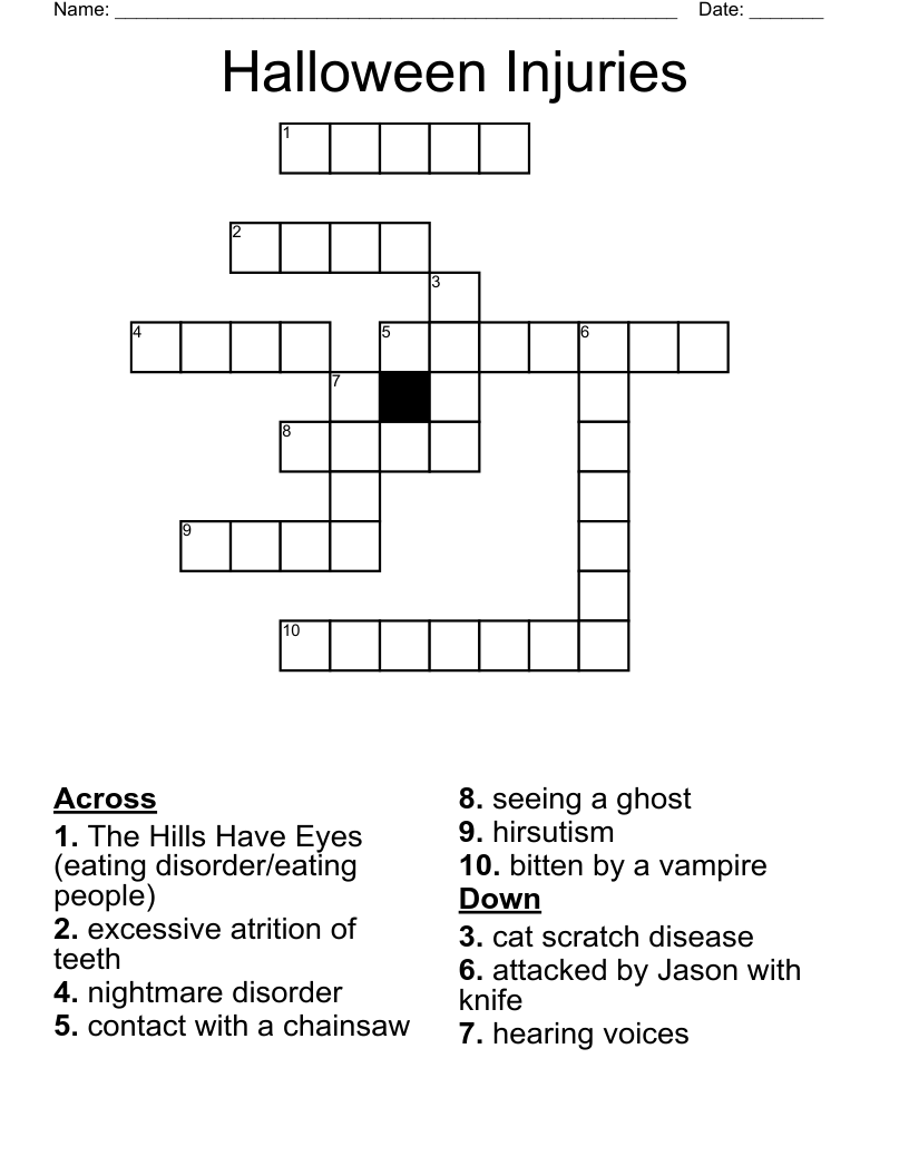 Halloween Injuries Crossword