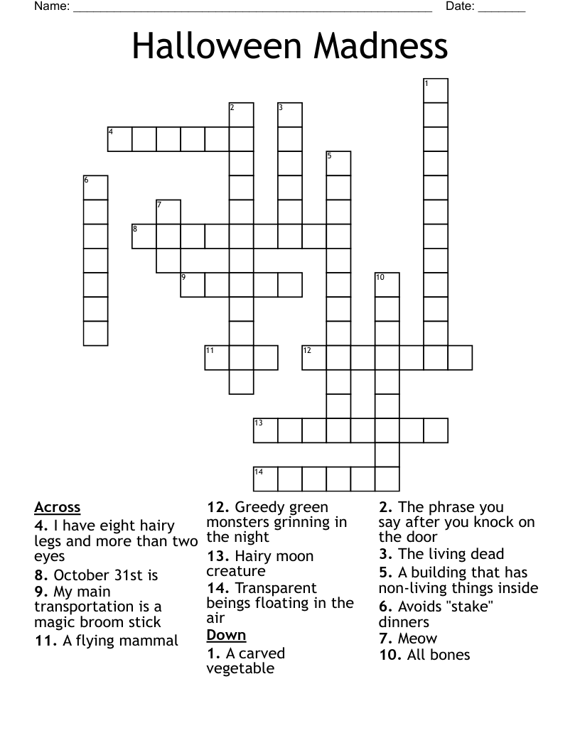 Halloween Madness Crossword