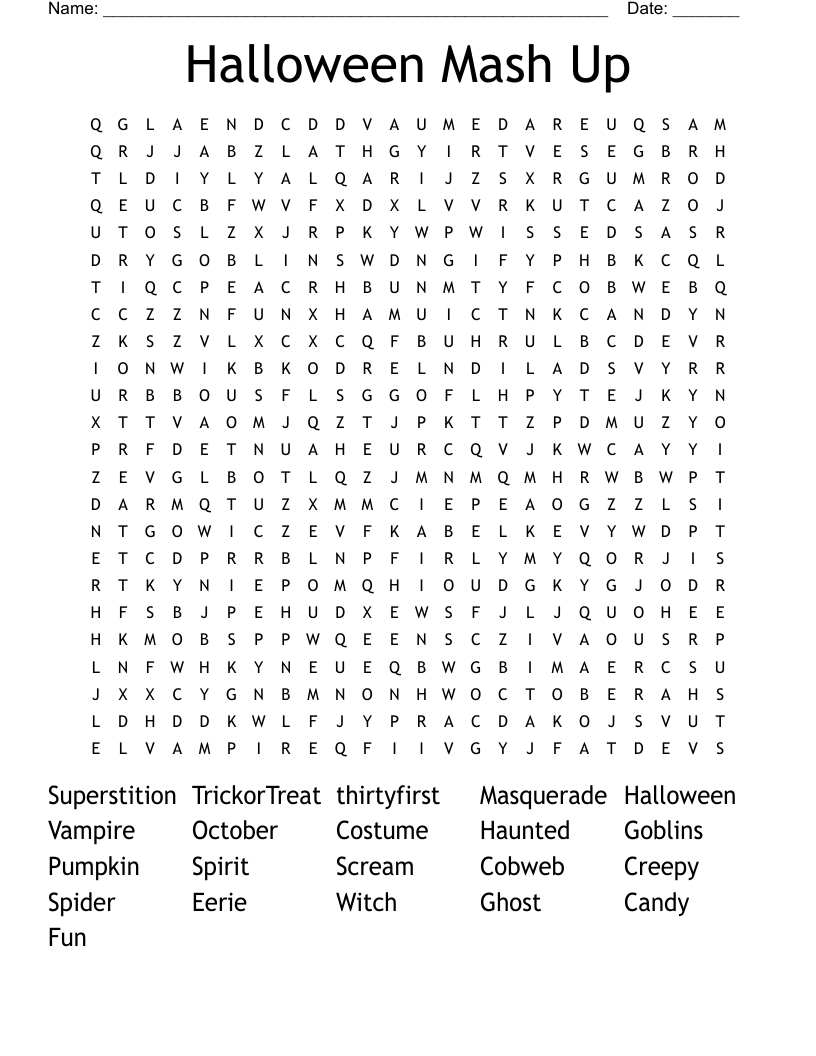 Halloween Mash Up Word Search