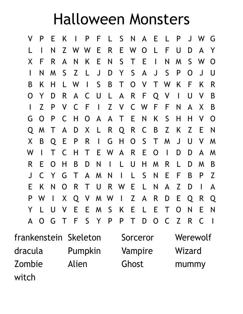 Halloween Monsters Word Search