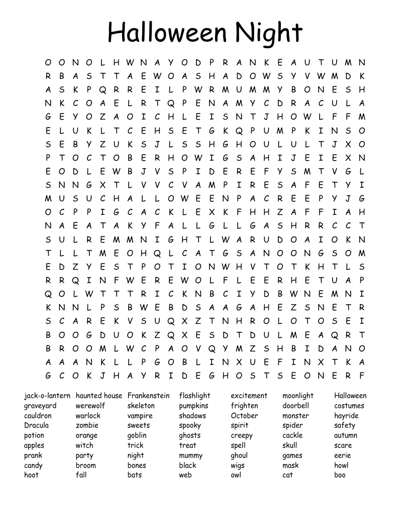 Halloween Night Word Search