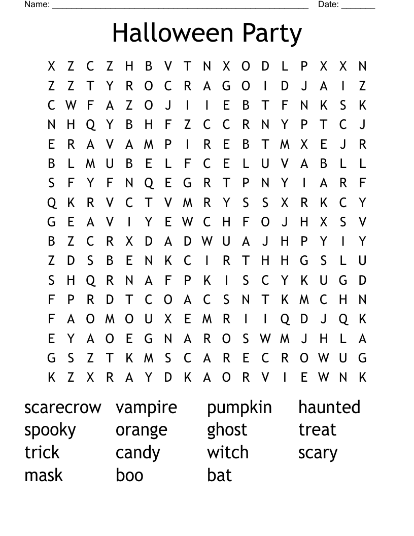 Halloween Party Word Search