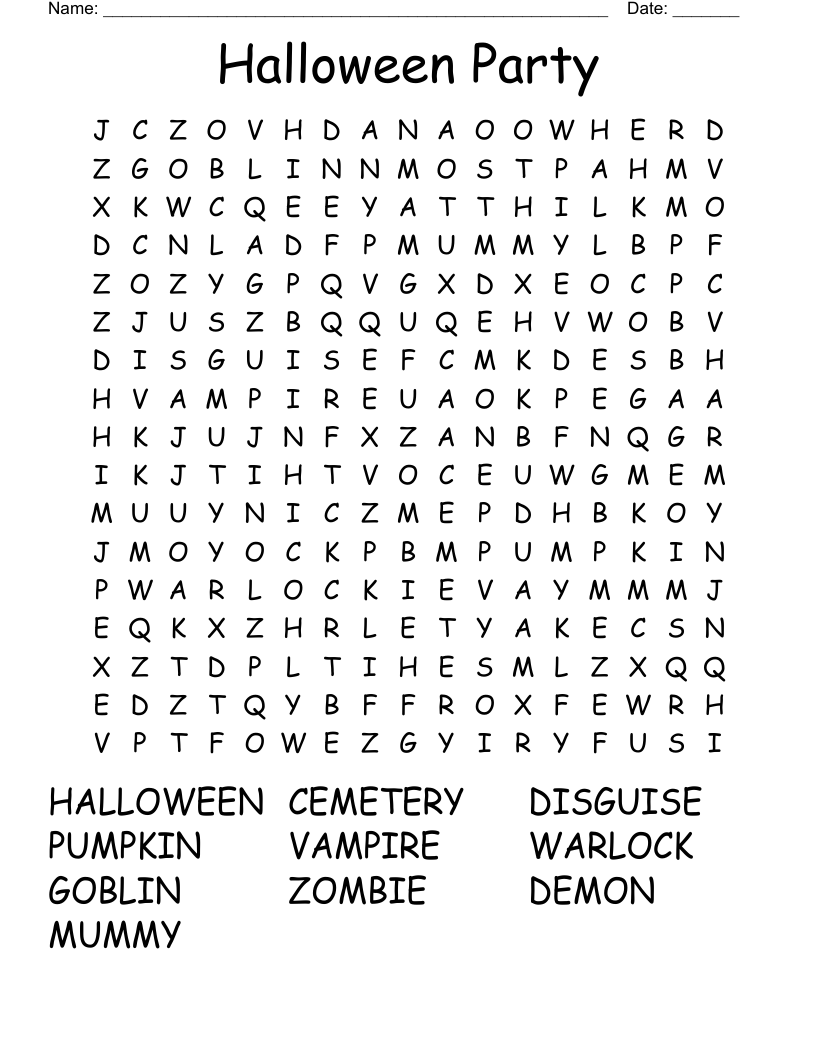 Halloween Party Word Search