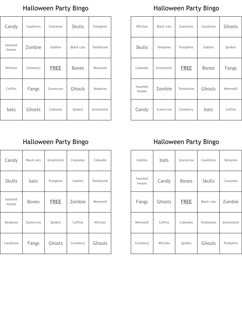 Halloween Party Bingo