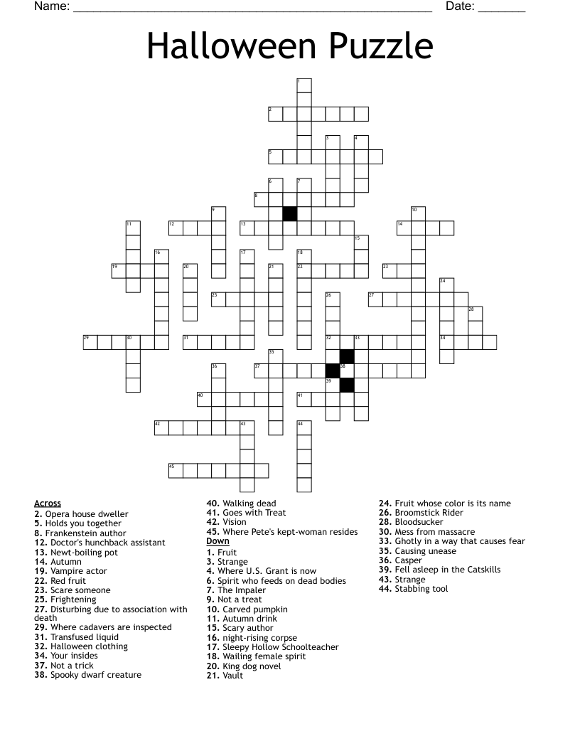 Halloween Puzzle Crossword