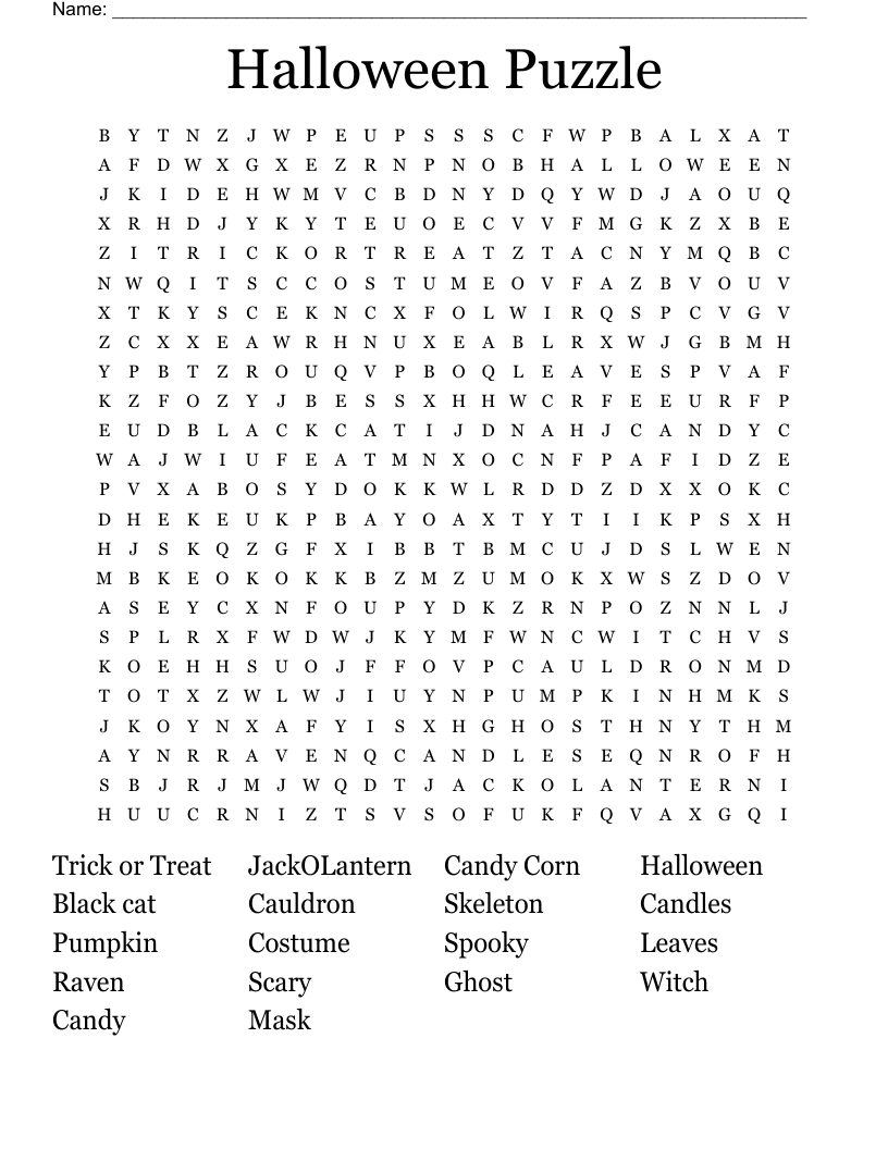 Halloween Puzzle Word Search