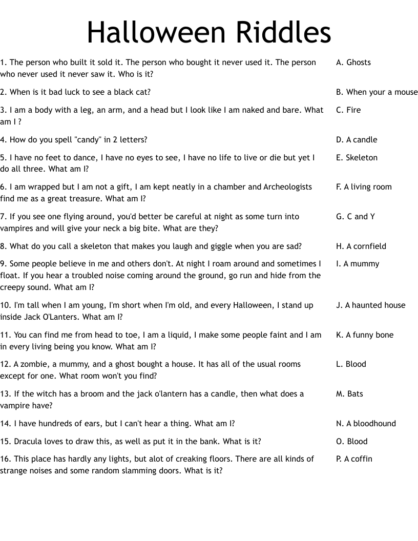 Halloween Riddles Worksheet