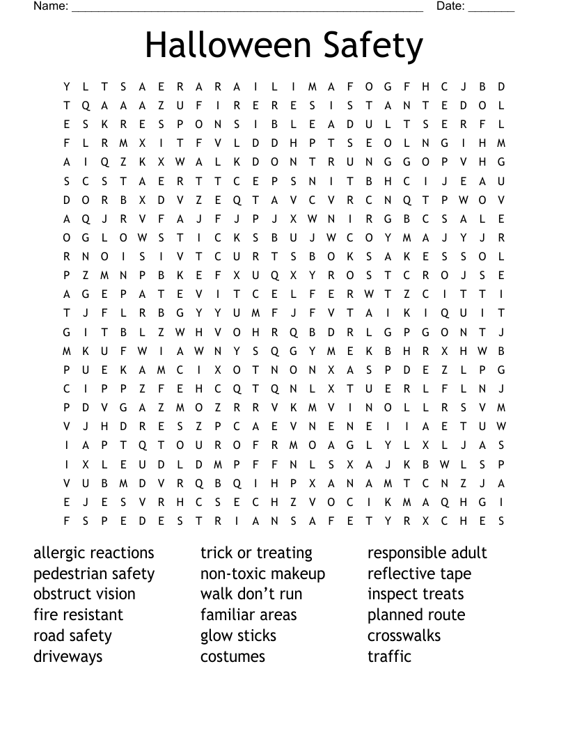 Halloween Safety Word Search