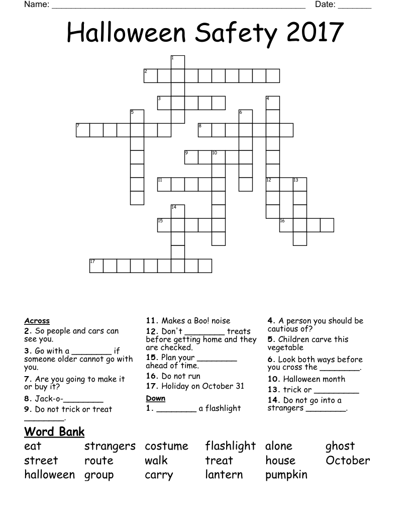 Halloween Safety 2017 Crossword
